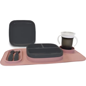 Deryan Quuby Set - Placemat - Plate Set - kinderservies - Drinkbeker - Roze/Grijs