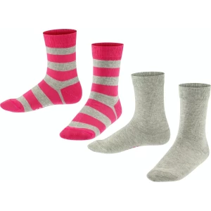 FALKE Happy Stripe 2-Pack gestreept met patroon Katoen Multipack Kinderen Sokken grijs - Maat 23-26