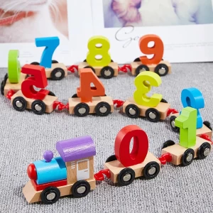 Houten Trein Speelgoed -Trein set voor kinderen - Mini trein autos voor kinderen- Constructiespel - Educatief speelgoed cadeau - Interactief speelgoed - Leeftijd +3 jaar - Tellen trein set - Speelgoedvoertuig