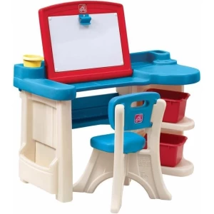 Step2 The Studio Bureau voor kinderen met krukje - Kinderbureau / Knutseltafel van kunststof met opbergruimte & tekenbord