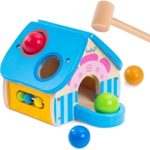 ZaciaToys Activiteiten Huis met Leerklok - Educatief Speelgoed - Houten Blokjes - Hamerspel - Kubus Baby - Vormenstoof - Motoriek - Ontwikkeling Peuter