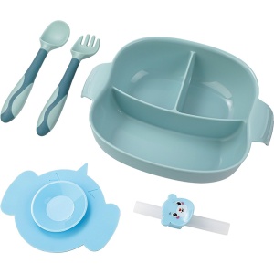4-delig kinderservies - Baby vakjes bord met zuignap - Onbreekbaar Kinderservies - Blauw