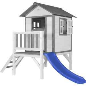 AXI Beach Lodge XL Speelhuis in Wit - Met Verdieping en Blauwe Glijbaan - Speelhuisje voor de tuin / buiten - FSC hout - Speeltoestel voor kinderen