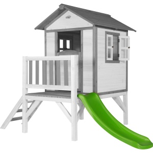 AXI Beach Lodge XL Speelhuis in Wit - Met Verdieping en Limoen Groene Glijbaan - Speelhuisje voor de tuin / buiten - FSC hout - Speeltoestel voor kinderen