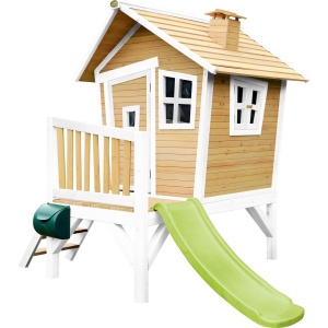AXI Robin Speelhuis in Bruin/Wit - Met Verdieping en Limoen Groene Glijbaan - Speelhuisje voor de tuin / buiten - FSC hout - Speeltoestel voor kinderen