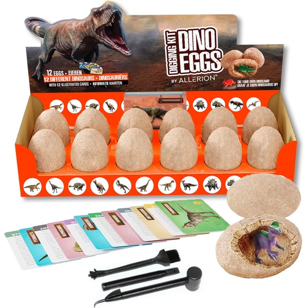 Allerion Dino Graaf Kit - 12 Dino Eieren - Speelset - Archeologie - Educatief Speelgoed - Inclusief Borstels, Beitels en Informatiekaartjes