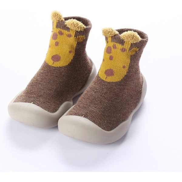 Anti-slip Babyschoentjes - Soksloffen - Eerste Loopschoentjes van Baby-Slofje - Bruin Giraffe maat 22/23