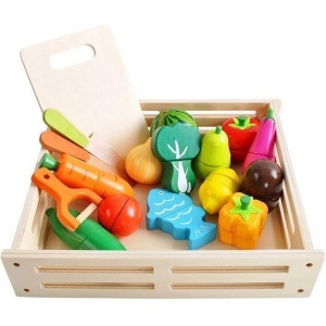 Ariko Houten Speelgoed set fruit en groente - 17 delig - keuken accessoires - Winkeltje speelgoed - Speelgoedeten - Speelgoed fruit hout