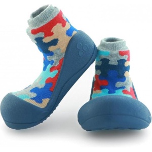 Attipas Puzzle blauw babyschoenen, ergonomische Baby slippers, slofjes maat 22,5, 18-30 maanden