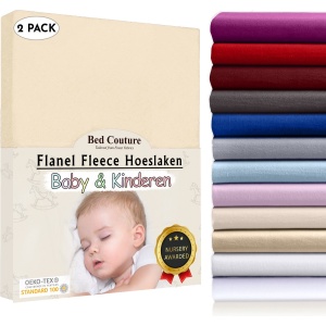 Bed Couture Flanel Fleece Kinder Hoeslaken - 100% Katoen Extra zacht en Warm - Ledikant - 70x120 Cm - Ecru