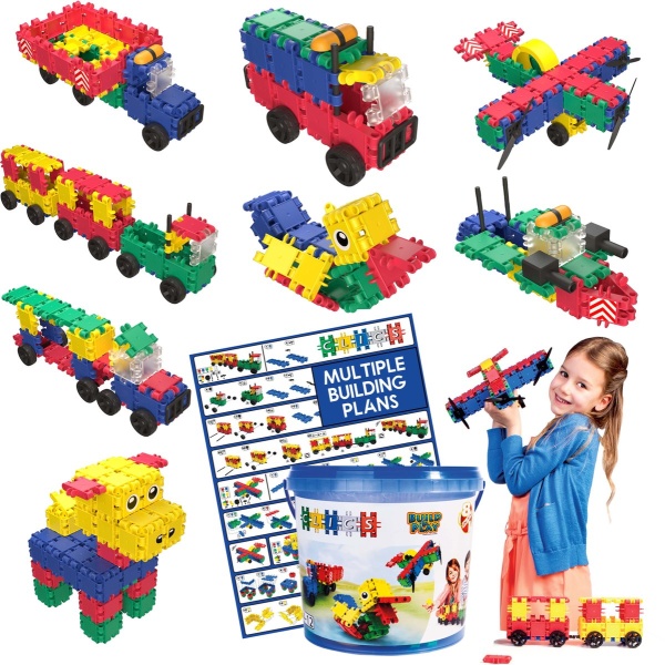 Clics Build & Play 8-in-1 bouwblokken- DUURZAAM SPEELGOED gemaakt van GERECYCLEERDE kunststof- bouwset 5 in 1 - speelgoed 4,5,6,7,8 jaar jongens en meisjes- educatief speelgoed- Montessori speelgoed- constructie speelgoed