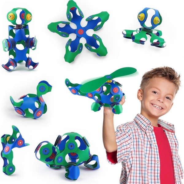 Clixo Crew 30 stuks set (blauw/groen)- flexibel magnetisch speelgoed- combinatie van origami en bouwspeelgoed-montessori speelgoed- educatief speelgoed- speelgoed 4,5,6,7,8 jaar jongens en meisjes