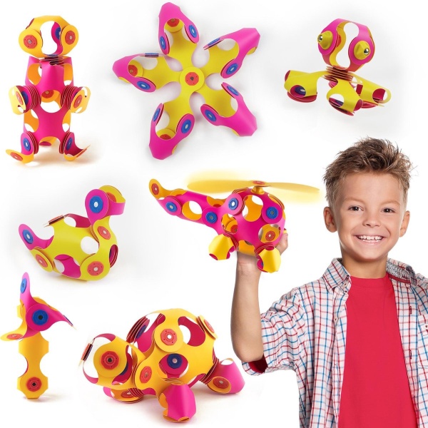 Clixo Crew 30 stuks set (roze/geel)- flexibel magnetisch speelgoed- combinatie van origami en bouwspeelgoed-montessori speelgoed- educatief speelgoed- speelgoed 4,5,6,7,8 jaar jongens en meisjes