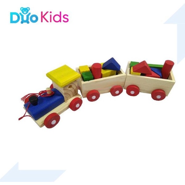 Duo Kids - Vel Gekleurde Grote Houten Speelgoed trein met blokken - Educatief felle kleuren - Jongens en Meisjes