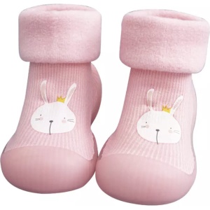 Fleece Anti-slip babyschoentjes - Sok sloffen - Eerste Loopschoentjes van Baby-Slofje - Roze konijn - Maat 26/27