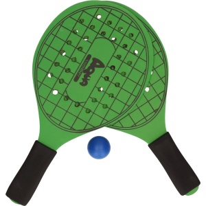 Groene beachball set met tennisracketprint buitenspeelgoed - Houten beachballset - Rackets/batjes en bal - Tennis ballenspel