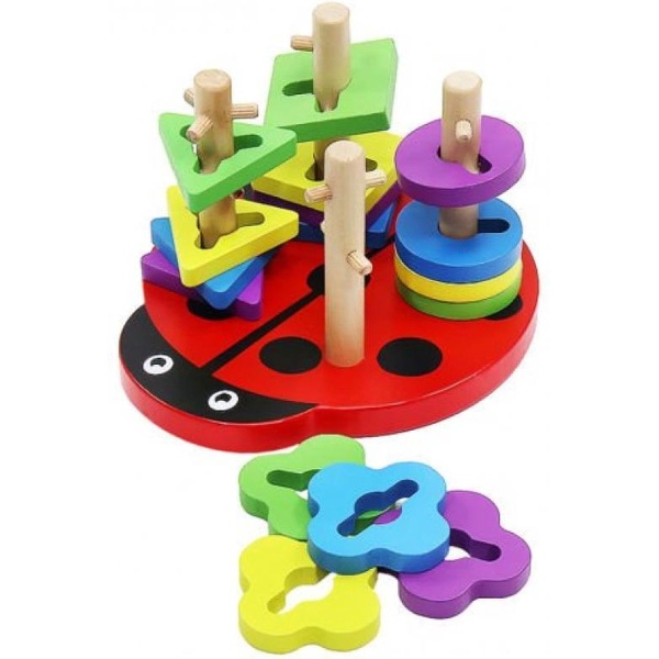 Houten puzzel lieveheersbeestje - Stapelbare ladybird puzzle - Baby Peuter speelgoed - Stapel blokken