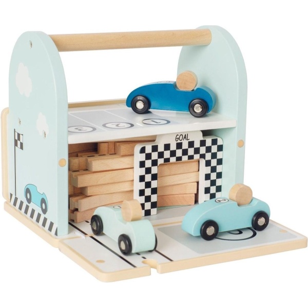 Jabadabado speelgoed Houten racebaan in kist Multi colour