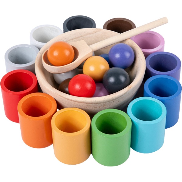 KLUZOO Balls and Cups Houten Sorteerspel - KLEUREN en VORMEN - Motoriek Montessori Speelgoed - Educatief speelgoed voor Jongens en Meisjes