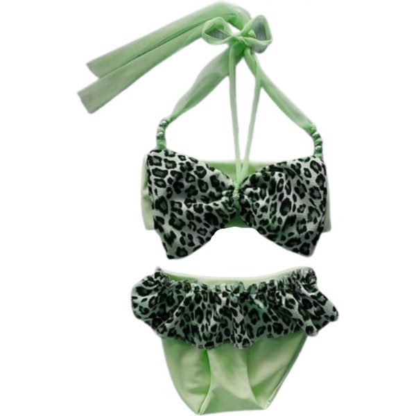 Maat 104 Bikini zwemkleding NEON Groen tijgerprint strik badkleding baby en kind dierenprint fel groene zwem kleding leopard