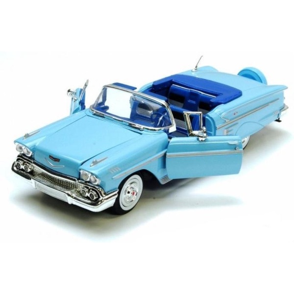 Modelauto Chevrolet Impala 1958 blauw 22 x 8 x 6 cm - Schaal 1:24 - Speelgoedauto - Miniatuurauto