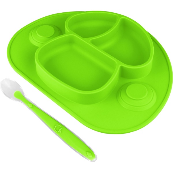 Nevi Kunststof Placemats - Kinderbestek Kinderservies Baby servies- Kinderbord - Placemat kinderen - Bord met zuignappen Groen