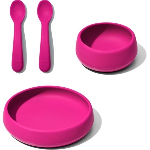 OXO Tot baby servies - silicone met verzwaarde bodem - baby bord + kom + 2 lepels - Kinderservies -Pink