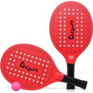 Rode beachball set met tennisracketprint buitenspeelgoed - Houten beachballset - Rackets/batjes en bal - Tennis ballenspel