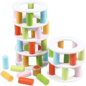 ZaciaToys Behendigheidsspel Stapeltoren - Stapel blokken dobbelsteen - Bouwblokken - Houten speelgoed