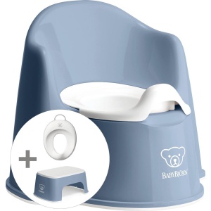 BabyBjörn Startkit - Plaspotje Zetel - Diepblauw-Wit - incl Opstapkrukje - Diepblauw-Wit - incl Toilettrainer -Wit-Grijs