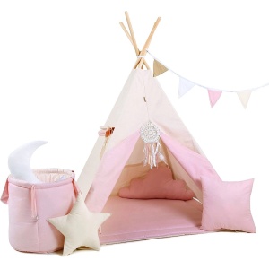 Tipi tent voor kinderen | Speeltent met 8 accessoires| Speelhuisje gemaakt van 100% gecertificeerd katoen, houten stokken